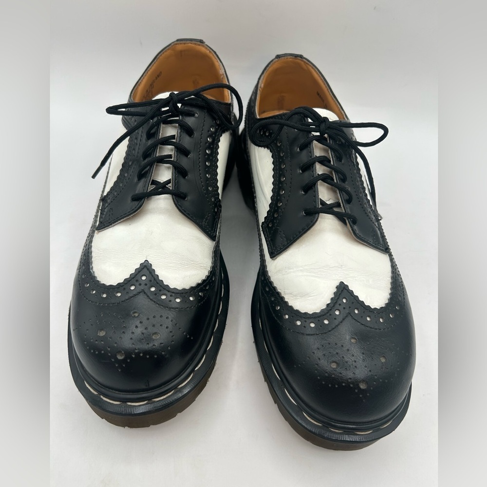 Dr. Martens Made in England Rare VTG Black White Brogue Oxford Wingtip 8 Chunky - Picture 11 of 16